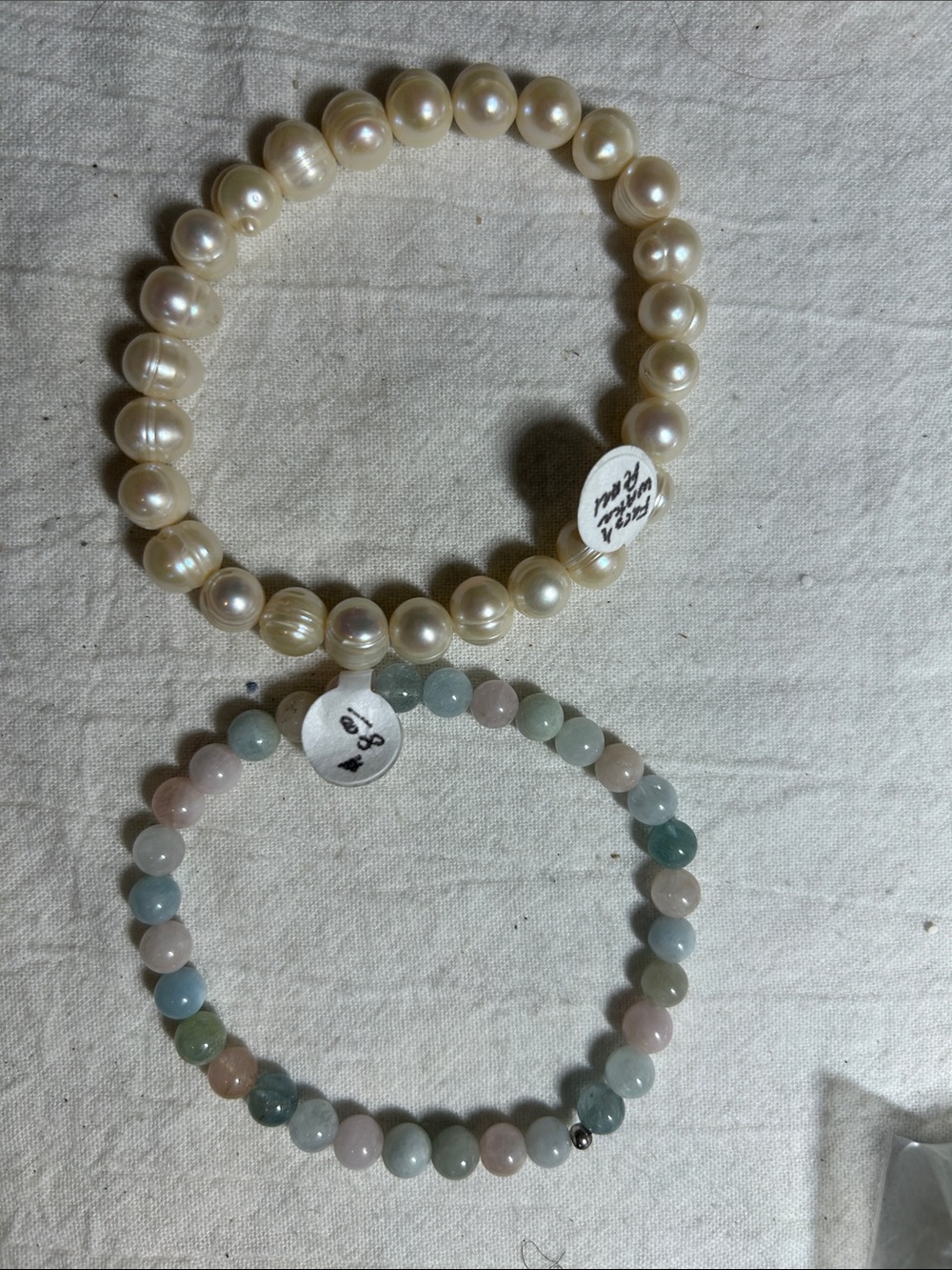 Elegant Pearl and Pastel agate  Bead Stretch Bracelet Set - Cream & Multicolor